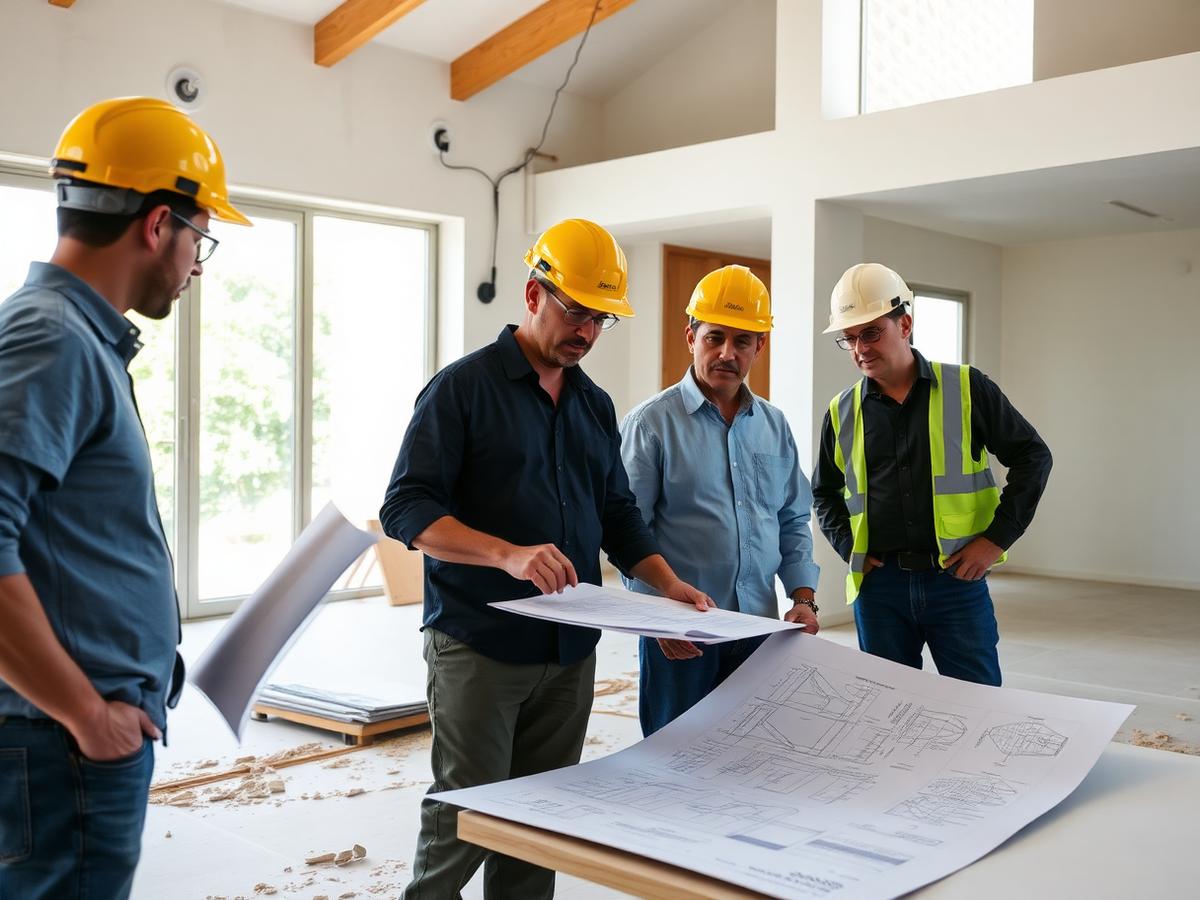 Equipe da Magna Decor analisando o projeto em uma obra de alto padrão